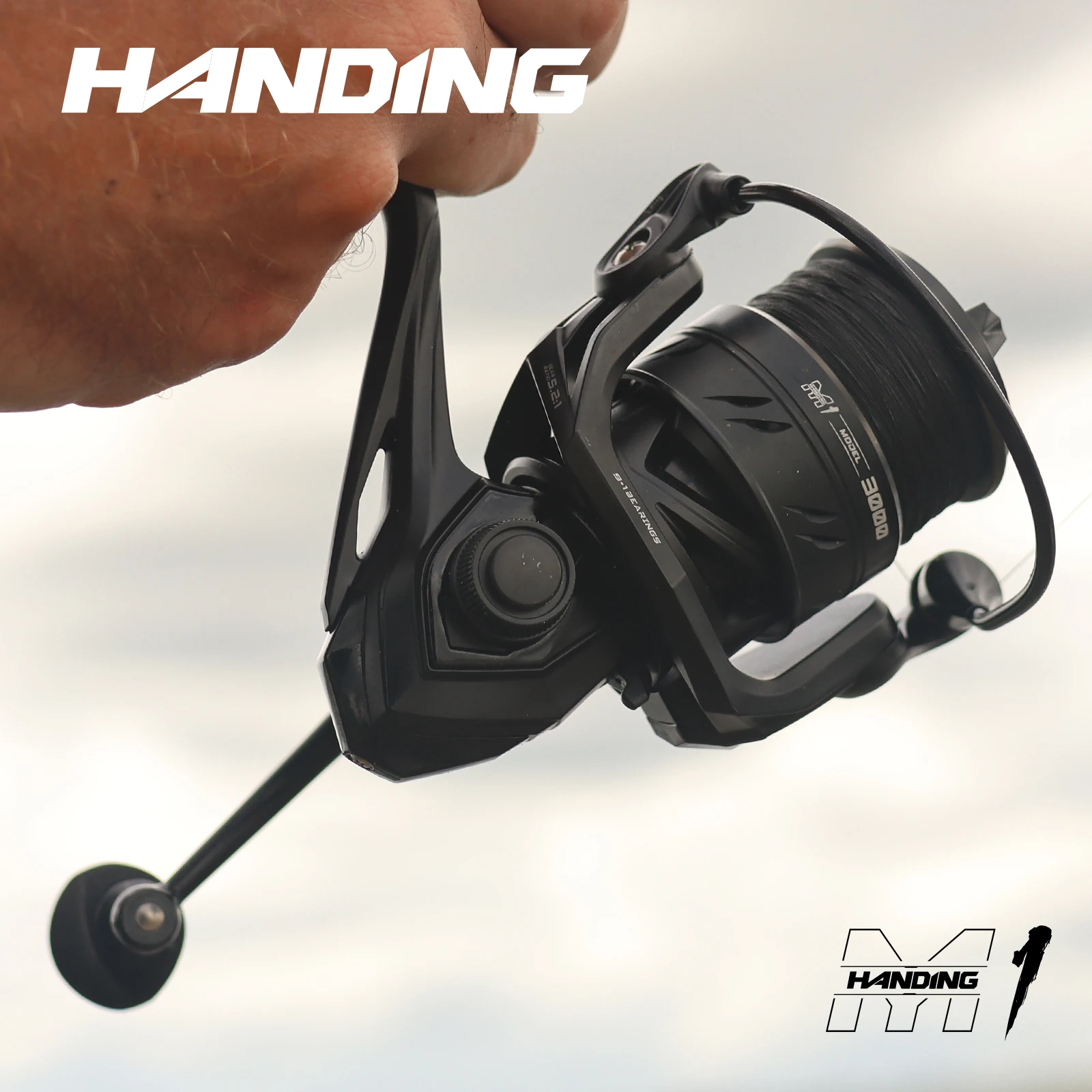 HANDING Moulinet de pêche M1 noir 500-5000, traînée maximale de 12kg, roulements à billes 9 + 1, rapport de vitesse 5.2:1, pour perche, bar et brochet
