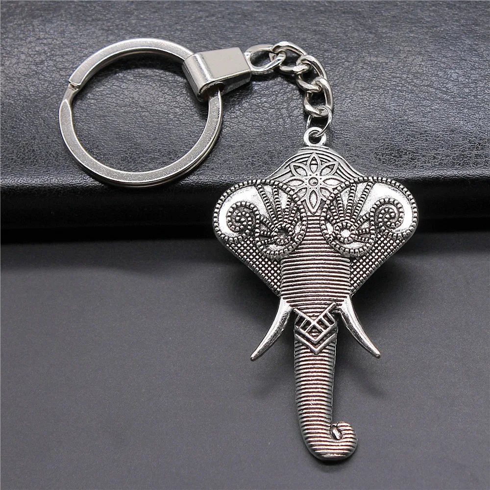 DIY Metal Holder Chain Souvenirs Gift Men Keychain 2 Colors 61x37mm Carved Elephant Head Pendant Keyring