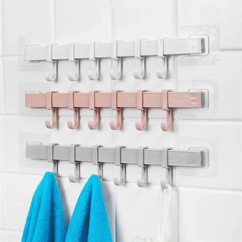 Kitchen Hook Rack No Punching Hanging Rod Rack Strong Adhesive Toilet Wall Clothes Hook Towel Accessories 3 Styles