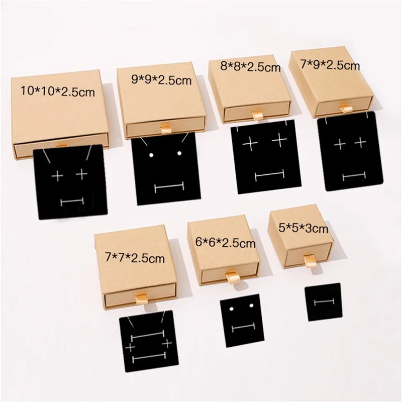 10pcs Kraft Paper Drawer Jewelry Box for Ring Earring Necklace Bracelet Organizer Storage Cardboard Gift Box Packaging Supplies