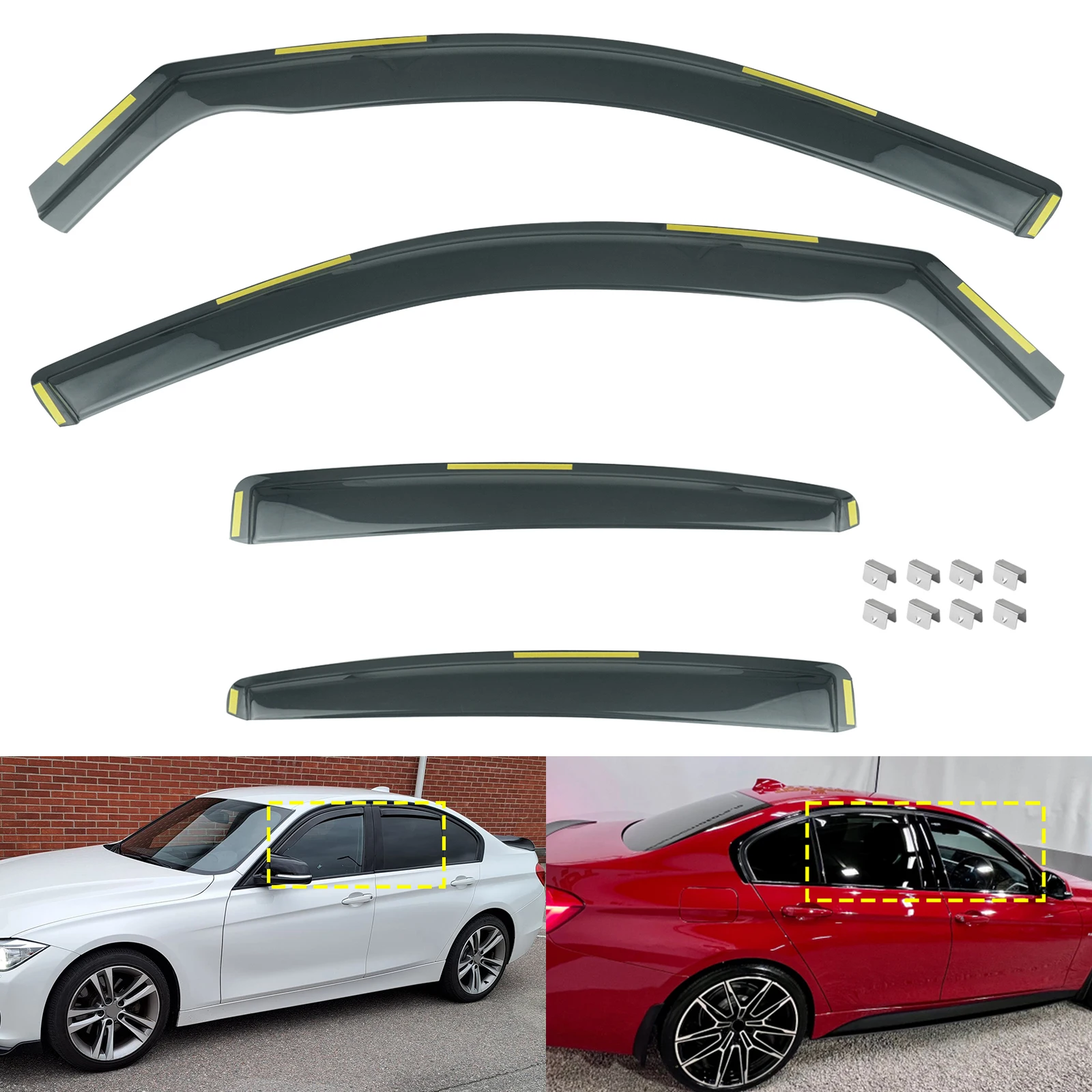 Voor BMW 3 Serie M3 F30 F80 Saloon 4-Deurs 2012-2018 Tint Thee Doorschijnend Wind Regen Zon Guard Deflectors Window Edgevisor