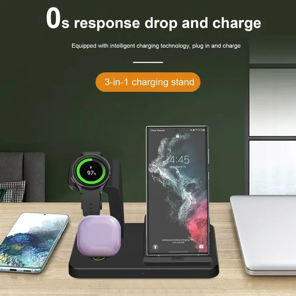 3-in-1 Kabelloses Ladegerät für Samsung S25 S24 S23 für Galaxy Watch 8 7 6 5 Pro 4 3 Buds 3 Duale Typ-C-Anschlüsse Schnelle Ladestation – Detail 2