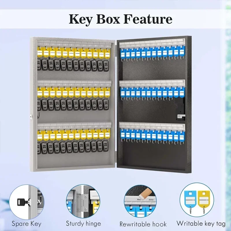 WeHere 72 Key Lock Box, Intelligent Wall Mounted Key Storage Cabinet,OTP/APP Bluetooth/fixed Code Unlocking Key Management Safe