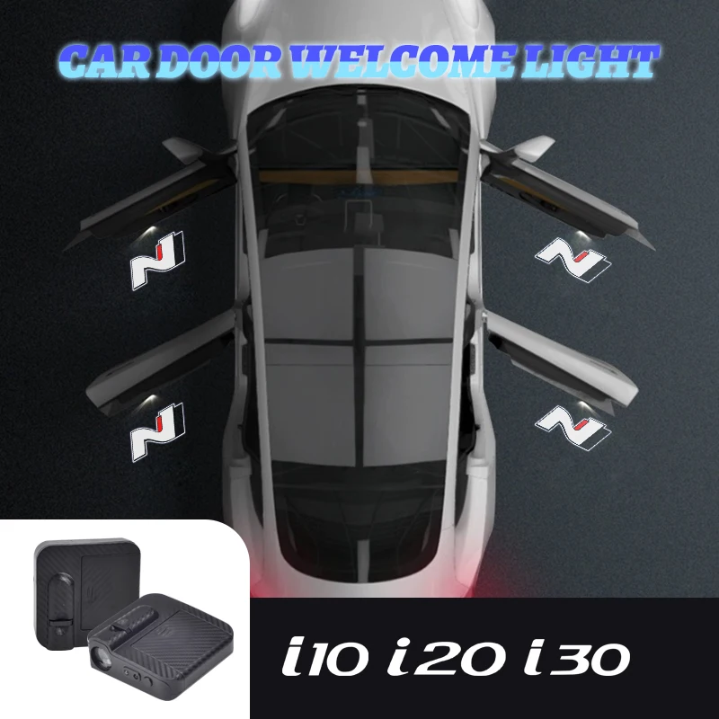 1/2 pçs para hyundai i30 i10 i20 n linha ioniq kona veloster tucson logotipo do carro sem fio cortesia porta do carro projetor led lâmpada de cortesia