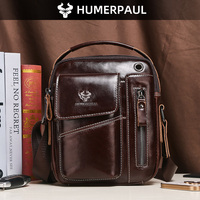 HUMERPAUL Vintage Genuine Leather Mens Messenger Bag, Business Casual Crossbody Sling Pack, Multi-Pocket Cell Phone Bag for Work