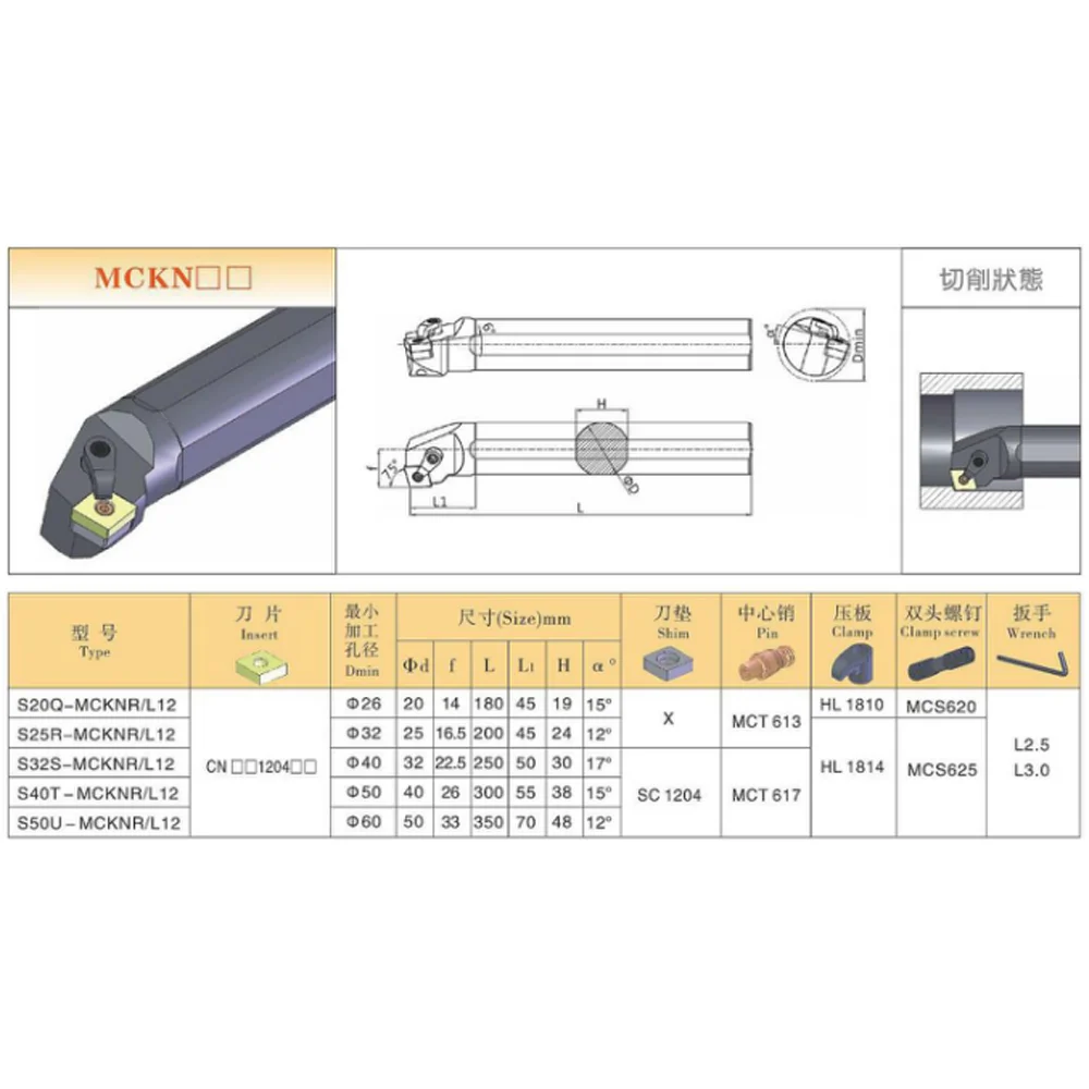 Hengxin mcknl mcknr S40T S32S S25R S20Q MCKNR12ก้านกลึงภายในที่ใส่เครื่องมือ cnmg คาร์ไบด์แทรกก้าน CNC