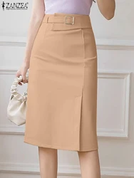 ZANZEA Evangelical Women's Skirts Elegant High Waist Office Lady Saia Feminina Casual Commute Solid Pencil Jupes Side Slit Falda