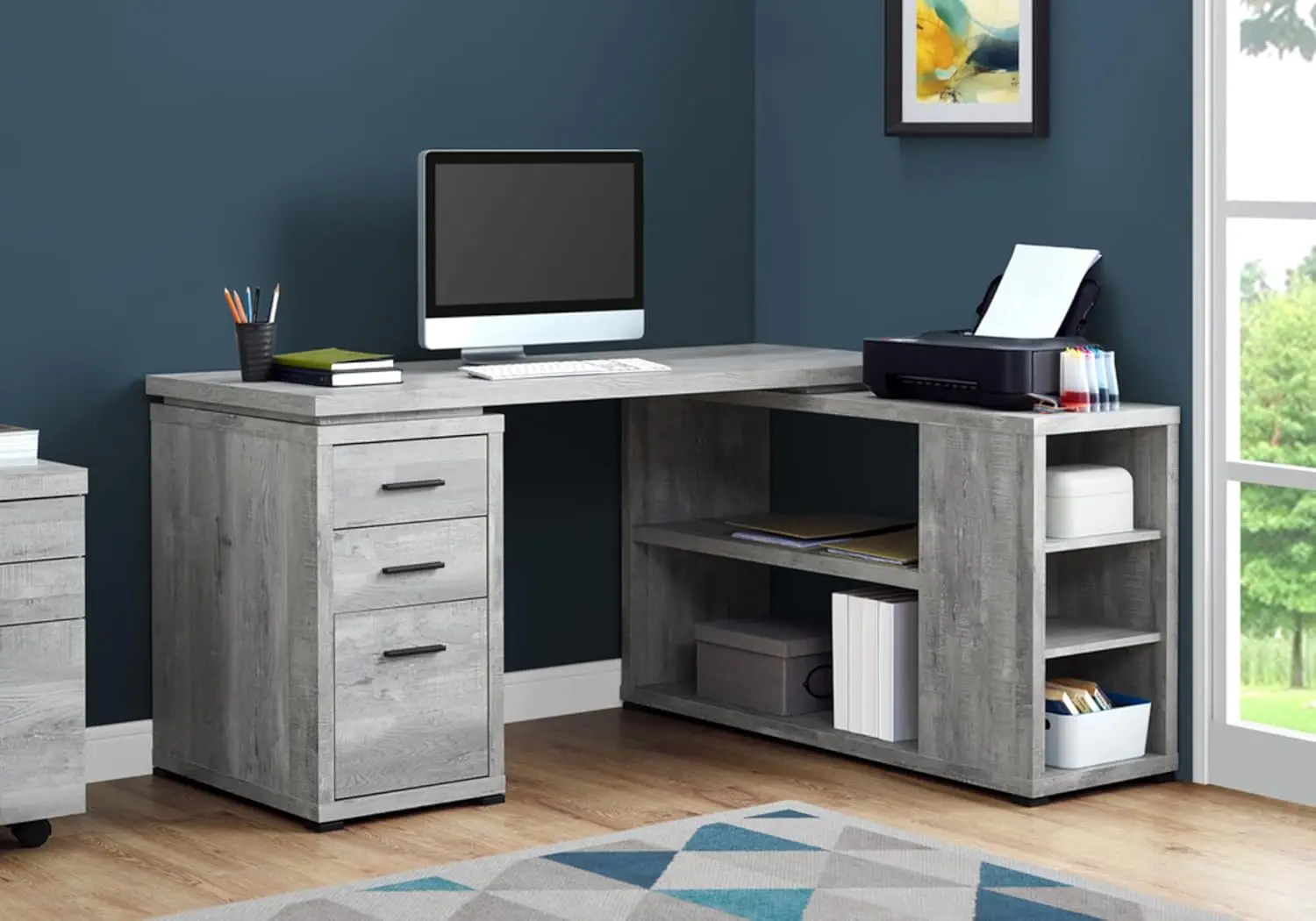 

Monarch Specialties Computer Desk L-Shaped Corner Desk with storage - Left or Right Facing - 60"L (Grey Reclaimed Wood Look)