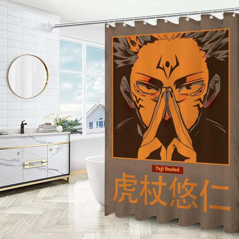 Things for the Bathroom Accessories Sets Luxury Jujutsu Kaisen Folding Partition Shower Curtain Waterproof Curtains Bath Quarto