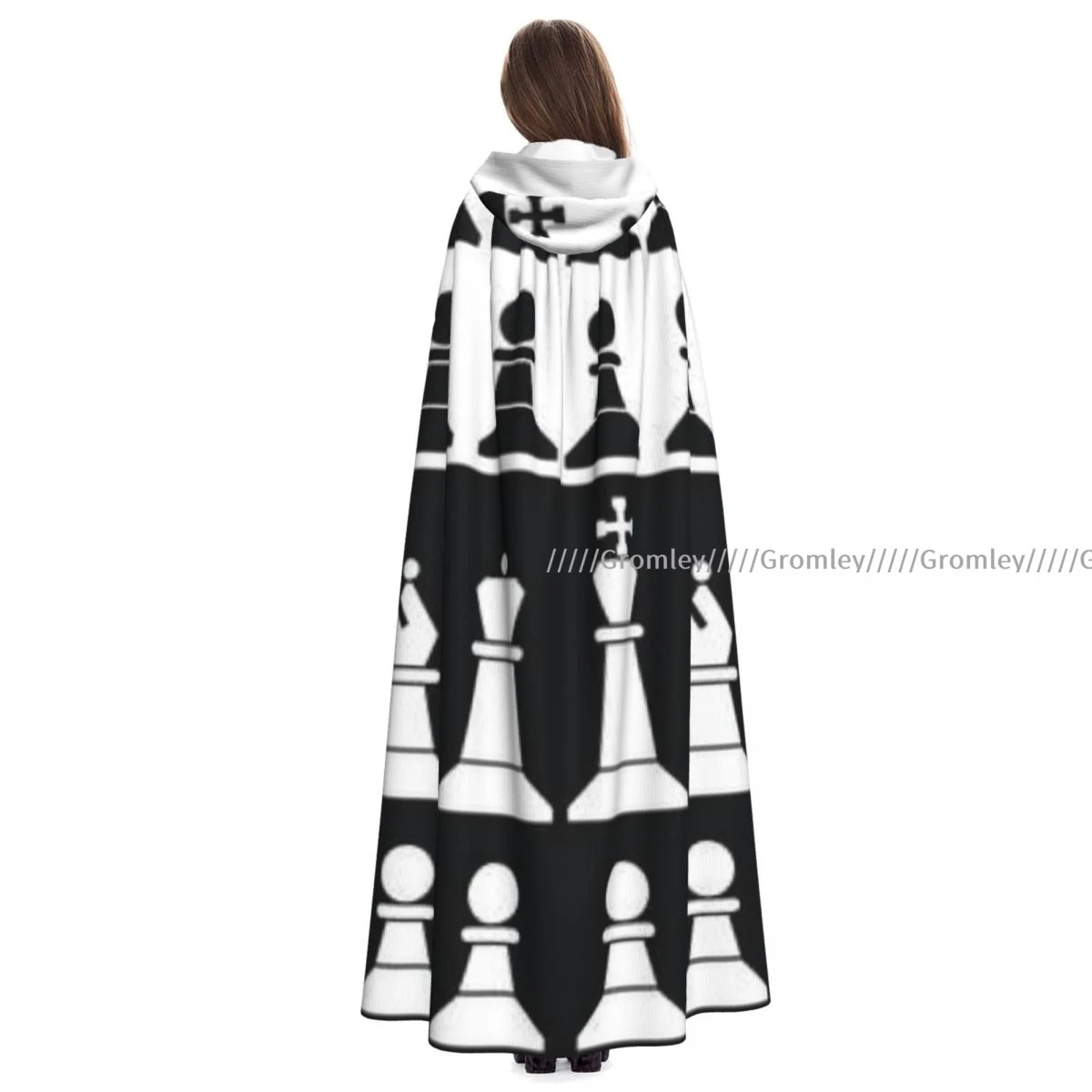 Unisex Halloween Cloak Chess Pieces Icons Cape Hooded Medieval Costume Witch Wicca Vampire