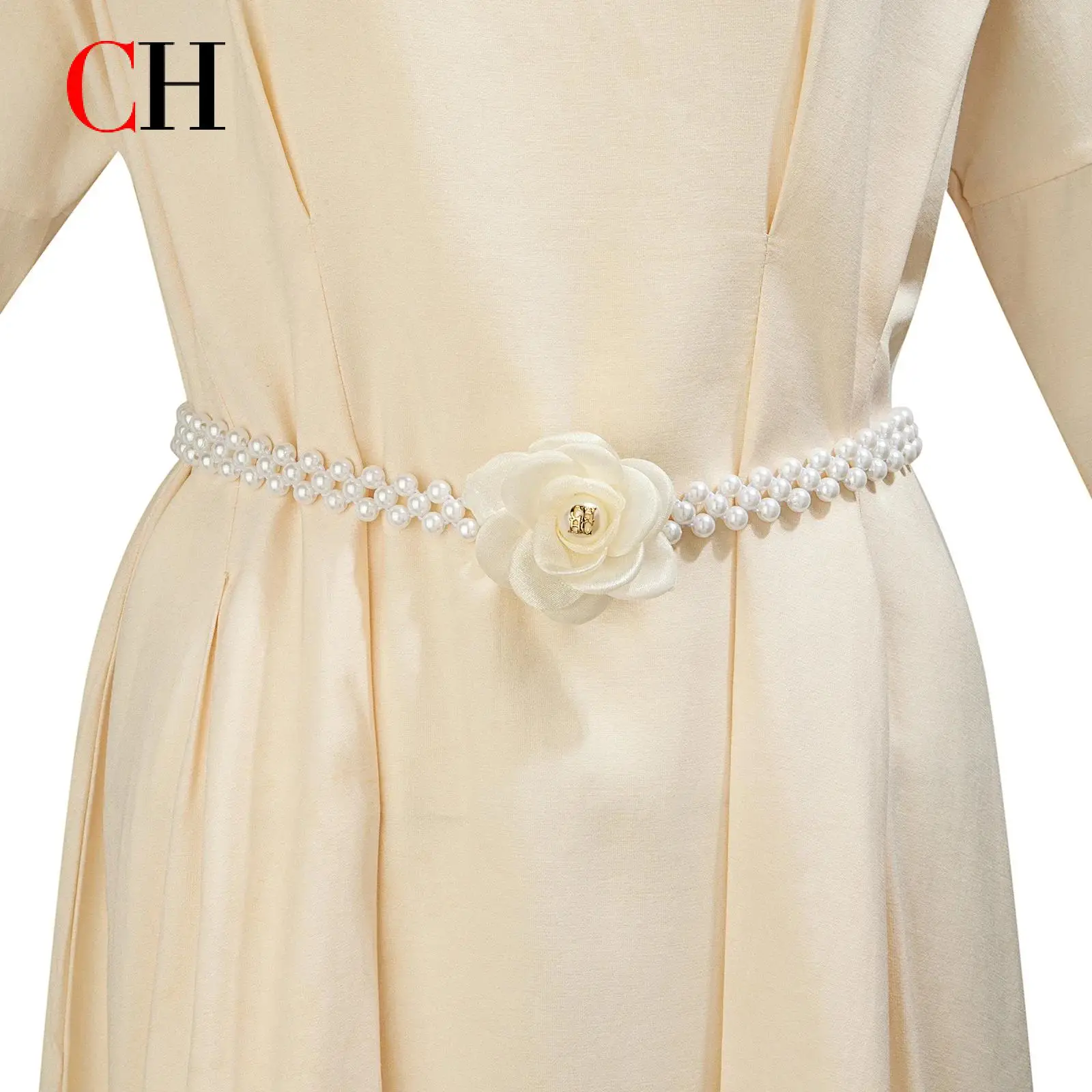 

CH Ремень с французским цветком и жемчугом, белый искусственный жемчуг, золотая пряжка, светильник для свадебной свидания, роскошный элегантный аксессуар для одежды, красный подарочный набор