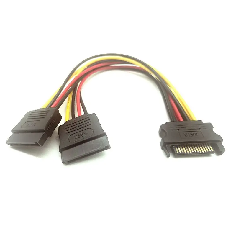 คุณภาพสูง15 Pin SATA ชาย2หญิง SATA Splitter Power Cable 20ซม.