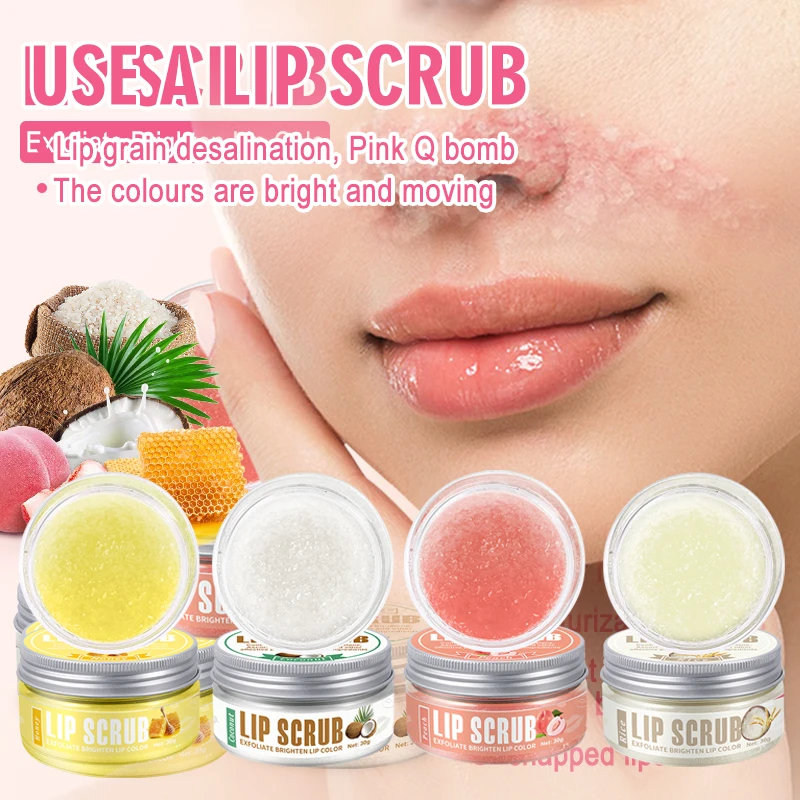 Lip Scrub 30g Peach Honey Rice Coconut Brightening Lip Color Exfoliating Moisturizing lips