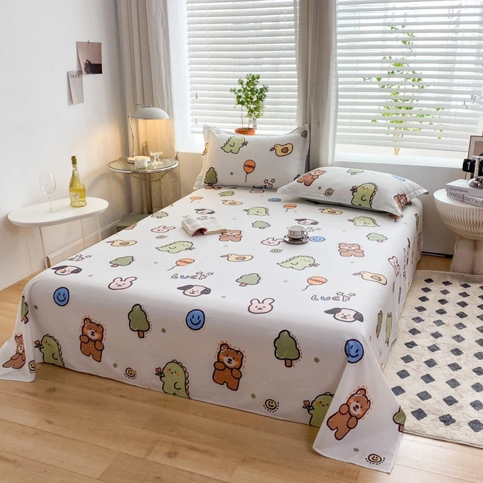 Funny Cartoon Pattern Bed Sheet Set Boys Girls Bedroom Decor Cotton Bedding Soft Breathable with 2 Pillowcases Machine Washable