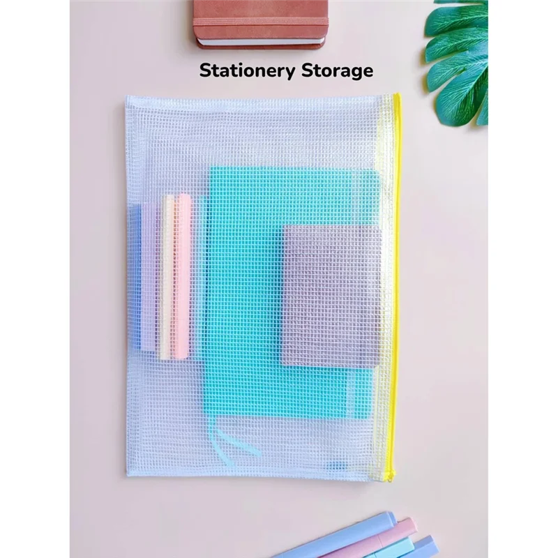 20Pcs Mesh Zipper Pouch, Waterproof Zipper File Bag, A4, Suitable for Storage of Office Supplies, Cosmetics, Stationery