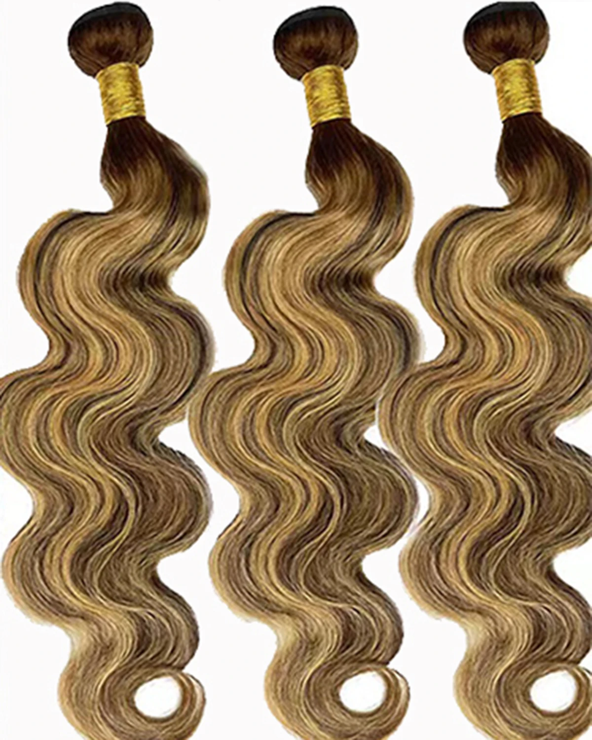 Highlight Bundles With Closure Brazilian Human Hair Ombre Body Wave Bundle With Frontal P4/27 Brown Color Remy Hair Weave Bundle