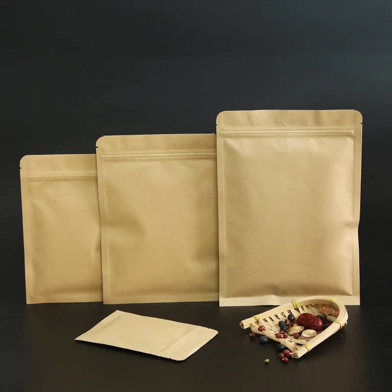 100pcs Kraft Paper Zip Lock Bags With Inner Metallized Foil - Resealable Self-Sealing Pouch for Sweets, Snacks, Gift Packaging