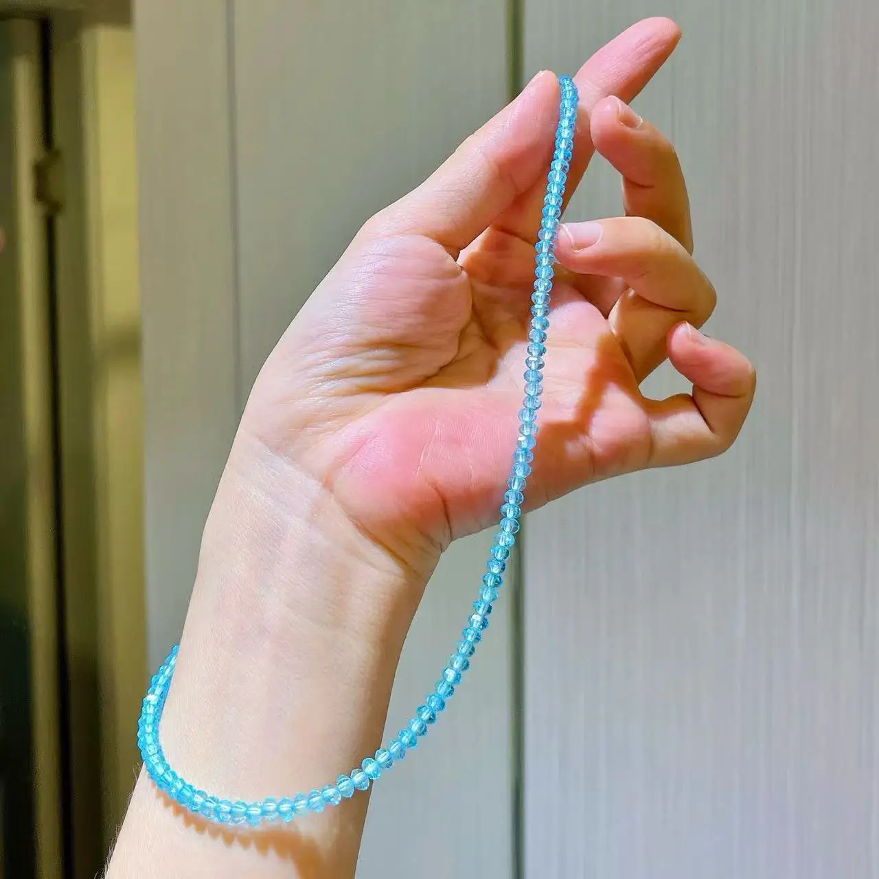 925 Sterling Silver High-Quality Natural Clear Topaz Choker Necklace, Eye-Clean Blue Topaz Gemstone Layering Chain for Women