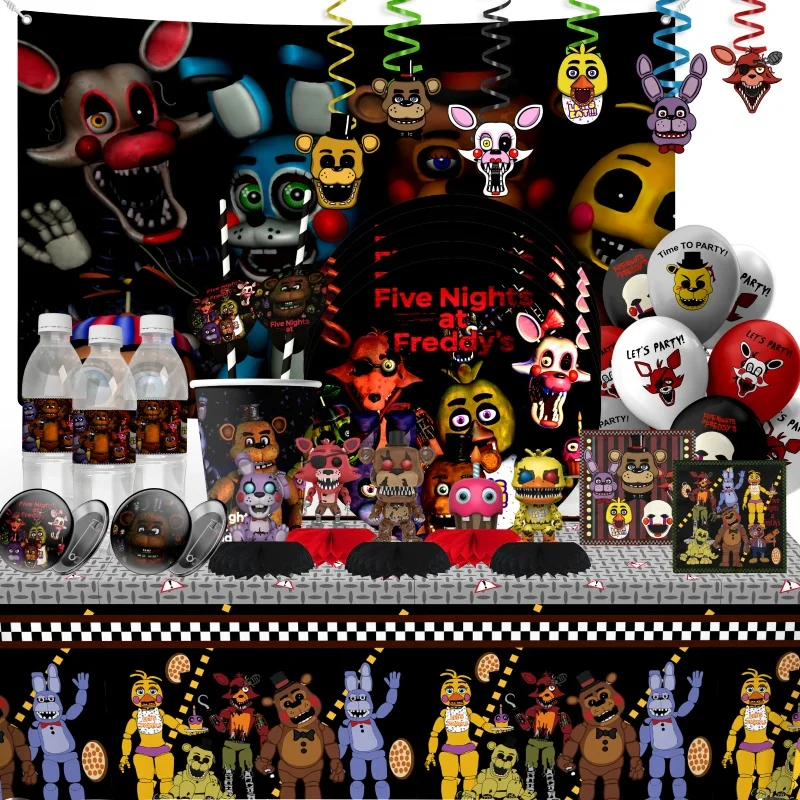 FNAF Five Nights At Freddy's Birthday Party Decorations  Disposable Tableware Cup Plate Napkin Straw Sticker Festival Supplies
