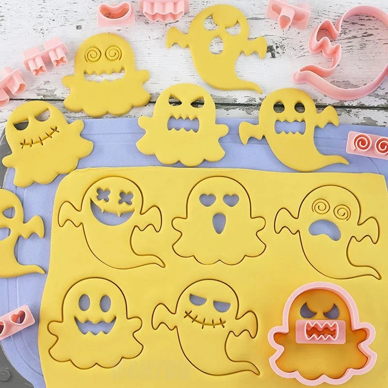 Cortadores de galletas de Halloween DIY 10 unids/set cara de fantasma galleta Fondant estampado herramienta de decoración de pasteles suministros para hornear