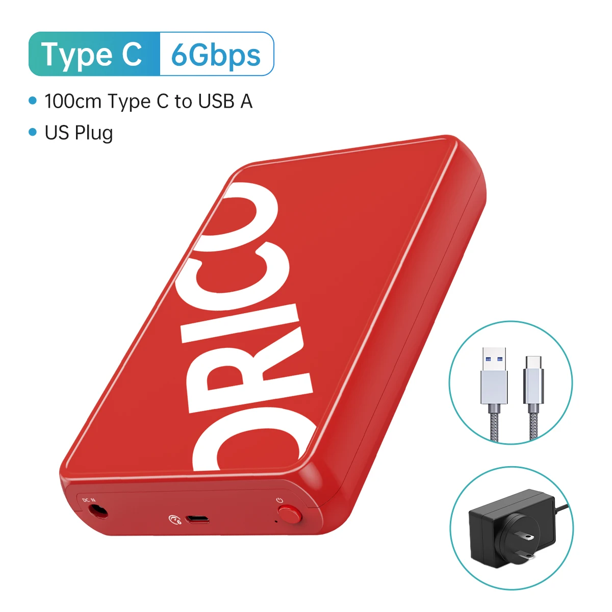 Orico 3.5 "HDD-Gehäuse 6 Gbit/s USB 3,1 Typ C zu Sata 3,0 HDD-Gehäuse Uasp-Protokoll Auto-Sleep-Modus unterstützt Windows/Linux/Mac OS