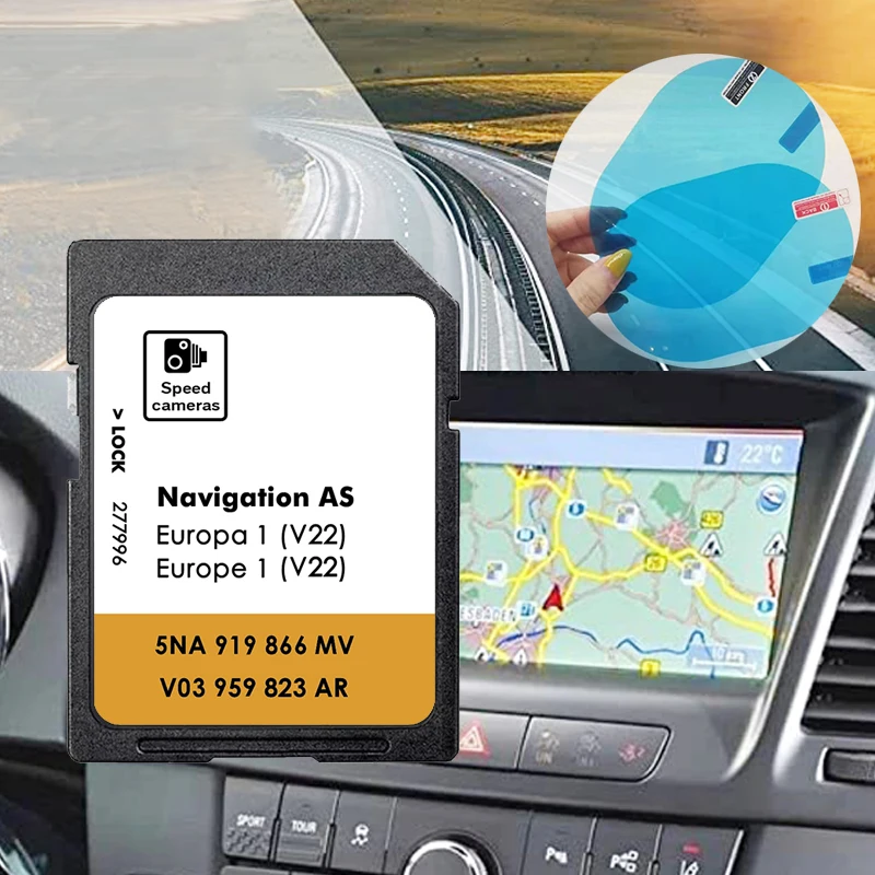 

Newest V22 2025 for Volkswagen MIB2 Discover Media Map Sat Navi SD Card Europe with Anti Fog Reaview Stickers
