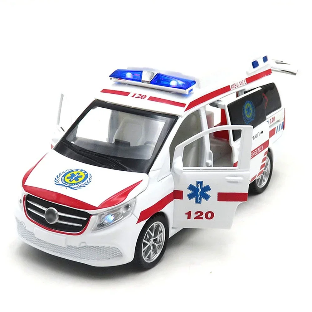 Scale 1/32 Ambulance 120 Metal Diecast Alloy Toy Vehicles Cars Models for Boys Children Kids Pull Back Sound and Light