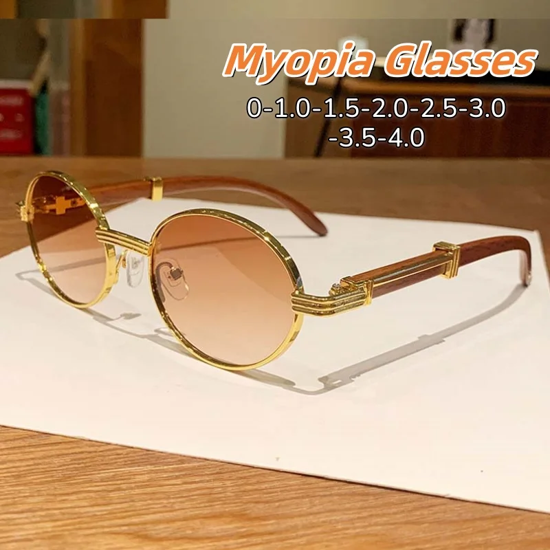 

Классические ретро овальные очки для близорукости, индивидуальные солнцезащитные очки с древесным зерном, устойчивые к ультрафиолетовому излучению, пляжные путешествия от 0 до -4,0, защита глаз