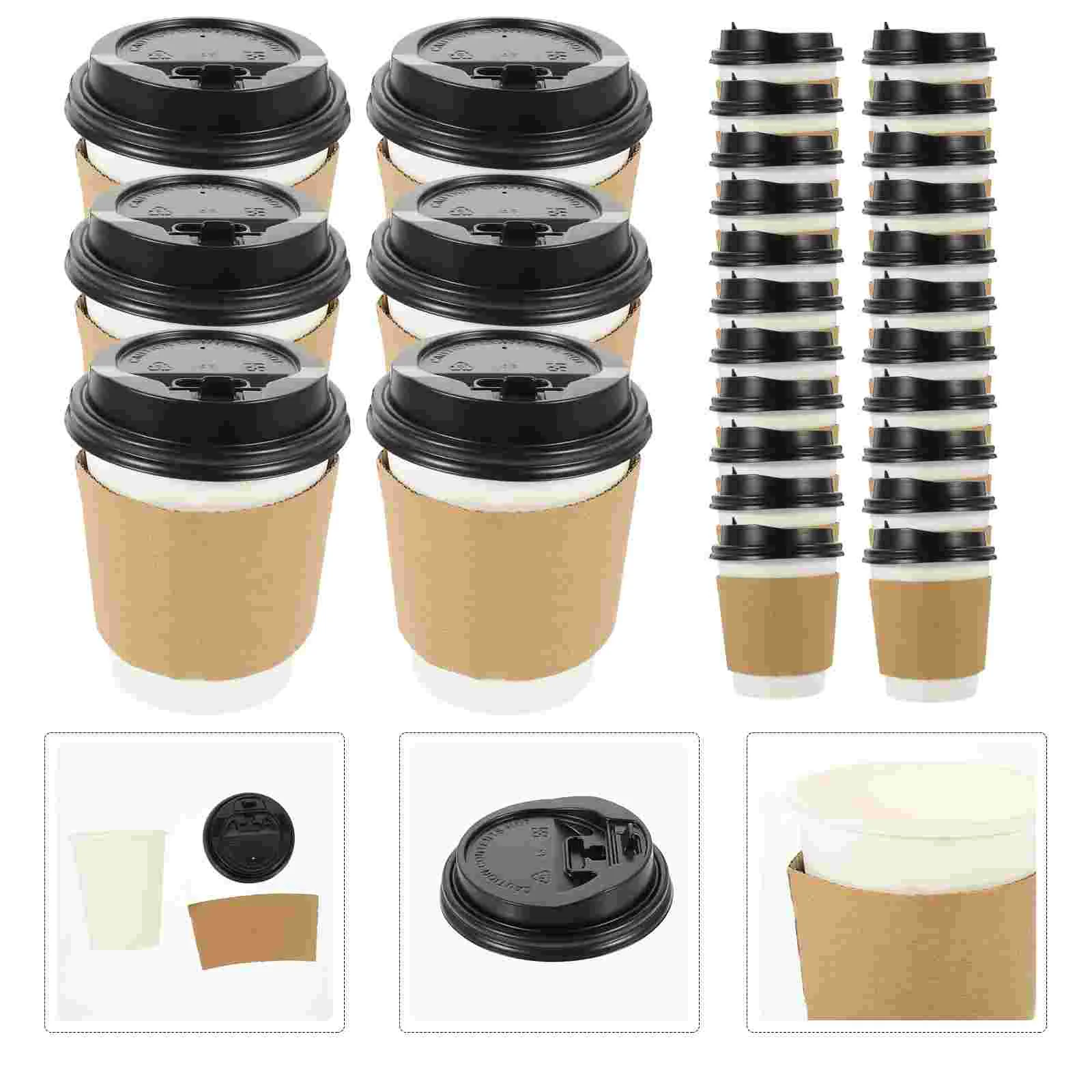 

50 Sets Paper Cup Iced Coffee Glasses Party Drink Cups with Cover to Go Portable Packing Beverage Decorative Water