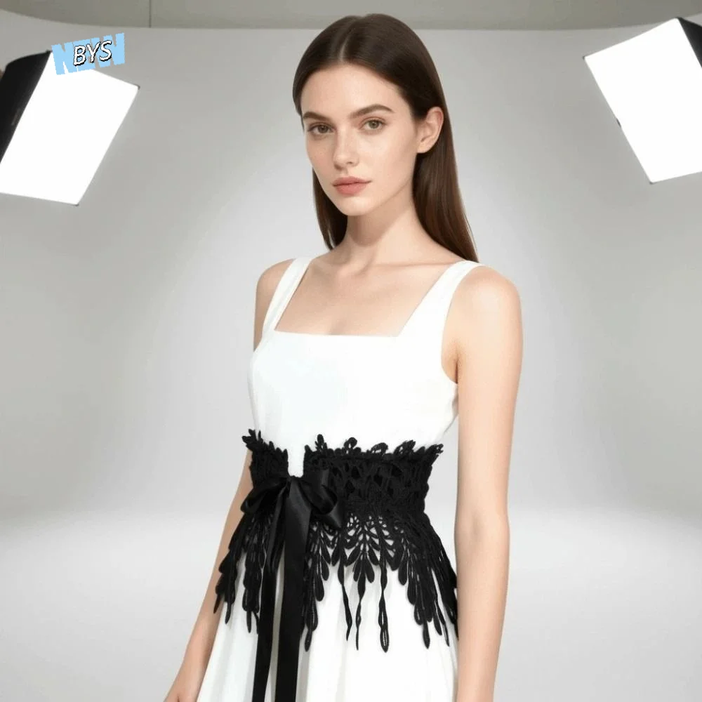 

Elegant Solid Color Lace Cummerbunds Elastic Hollow Corset Belt Tie Rope Waistband Wide Waist Corset Wedding
