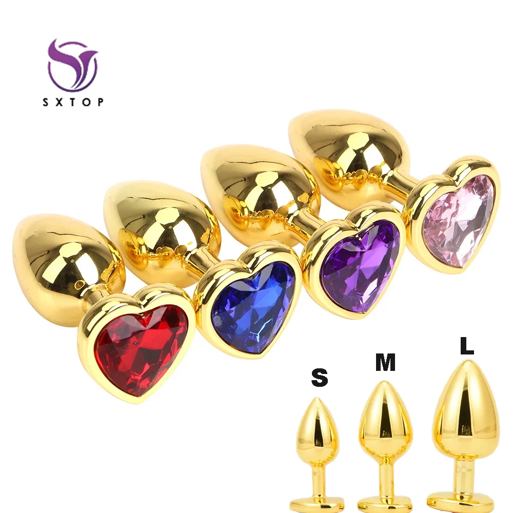 Anal Plug Female Sex toy 3 Sizes Mini Heart Hip Stimulator Smaller Gold-plated Metal Anal Plug Adult Sex Toy For Men Women Game