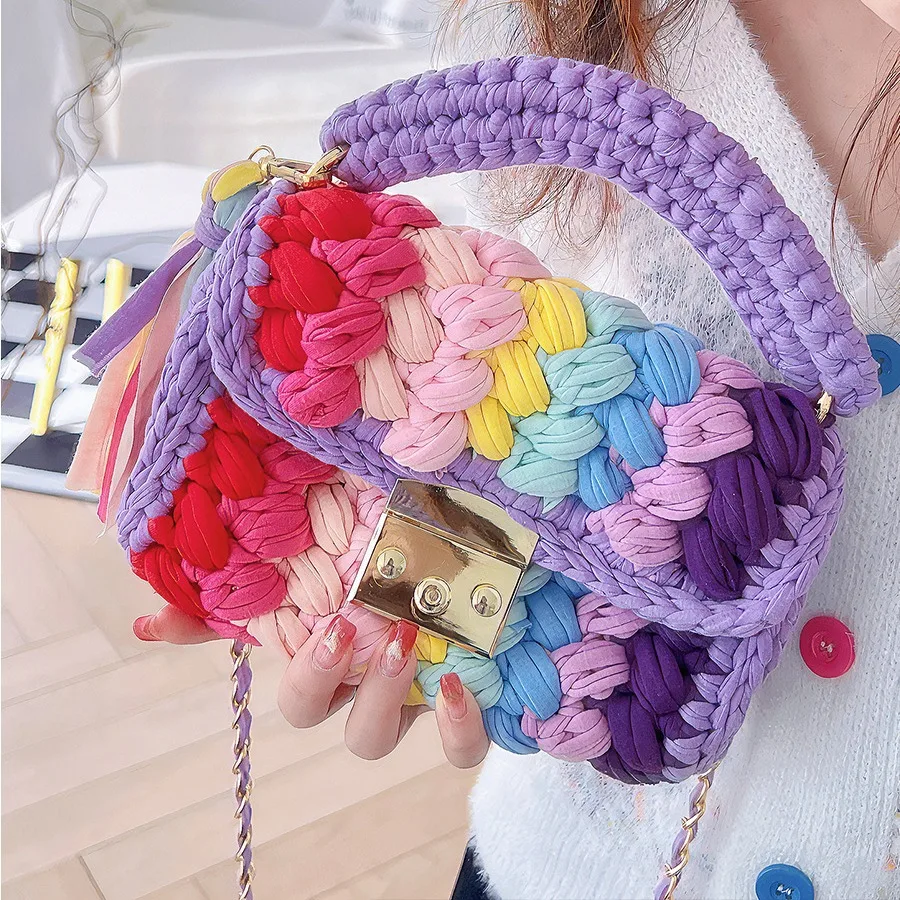 Imagem -03 - Handmade Woven Tassel Handbag para Mulheres Knitting Wool Shoulder Bolsa Designer Crochet Crossbody Bags Cor Yarn Purses Novo