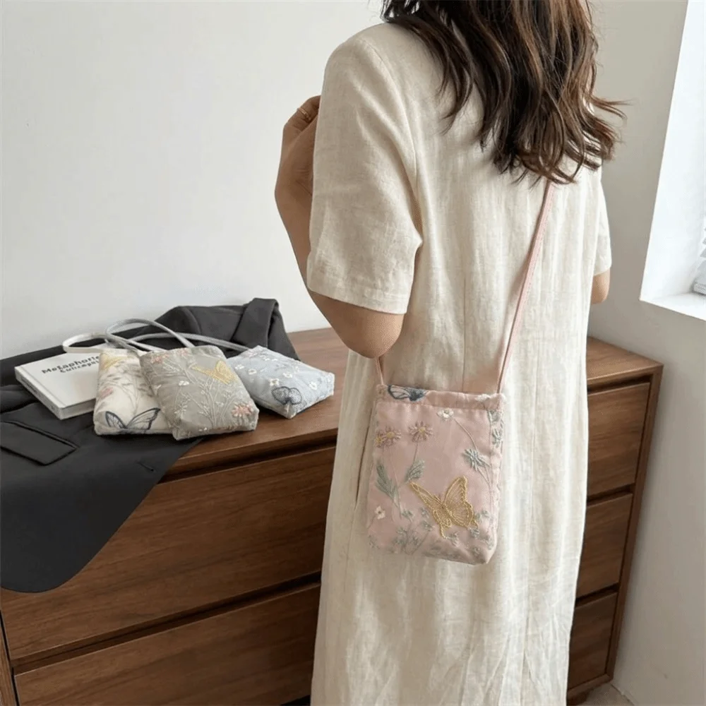 Fashion Elegant Chinese Style Shoulder Bag Butterflies Lightweight Crossbody Phone Bag Chic Polyester Mini Bag Vacation