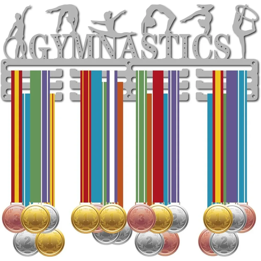 Gymnastics Medal Hanger Display Medal Holder Rack Sports Metal Hanging Athlete Awards over 60 Medals Silver 15.7x5.9Inch