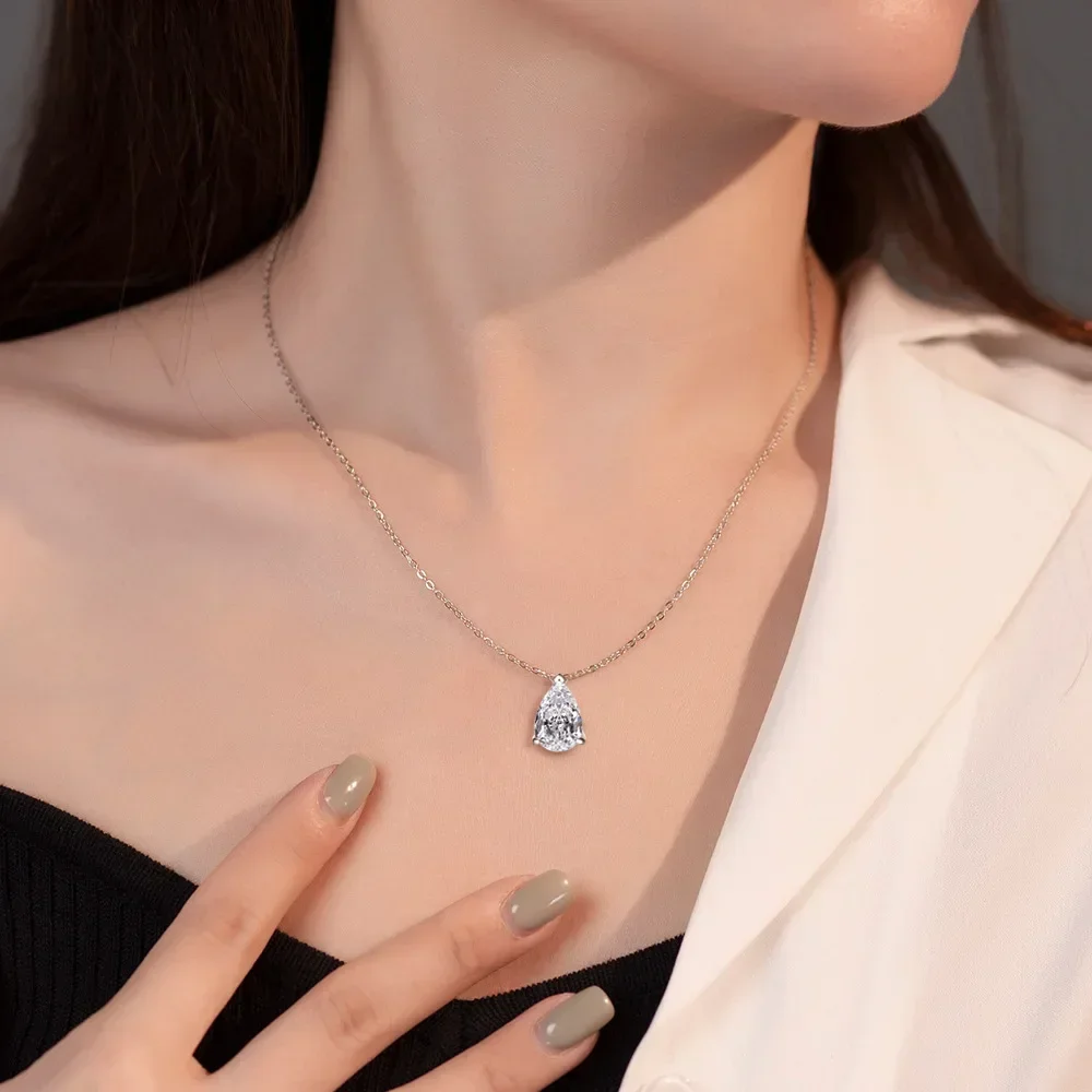 4Carat Pear Cut Moissanite Pendant Necklace with Certificate Waterdrop Shape Solitaire Diamond Neck Chain 925 Silver for Women