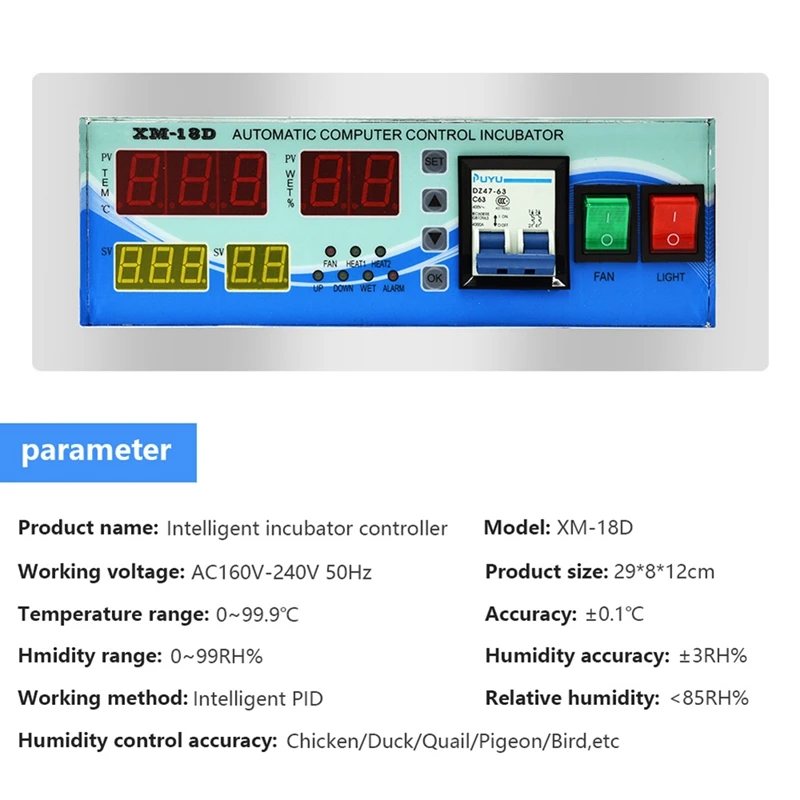 XM-18D Automatic Incubator Controller Temperature And Humidity Controller For Hatching Equipment Durable 110V US Plug