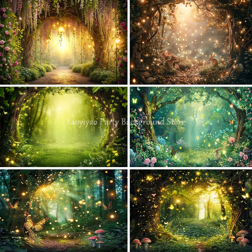 

Dreamy Natural Jungle Forest Wonderland Backdrop Banner Fairy Tale Mushroom Baby Birthday Wedding Party Photography Background