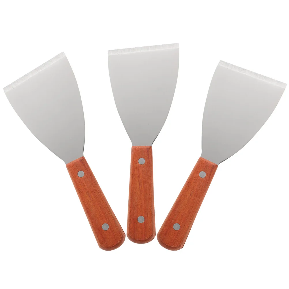 

3pcs Stainless Steel Steak Spatula With Wood Handle Heat Resistant For Baking Dessert Transfer Kitchen Cooking Scraper Dough