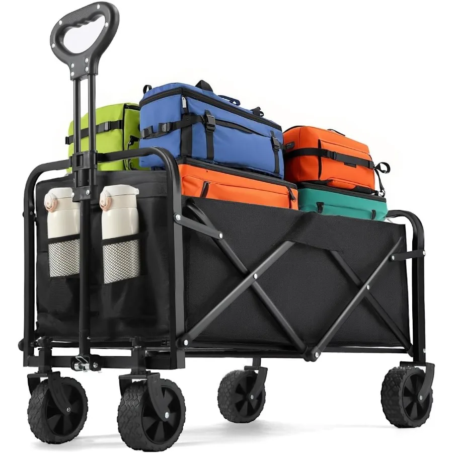 

Collapsible Wagon 220 lbs Heavy Duty Wagon Carts Foldable Portable Wagons for Groceries Beach Cart with AllTerrain Wheels Drink