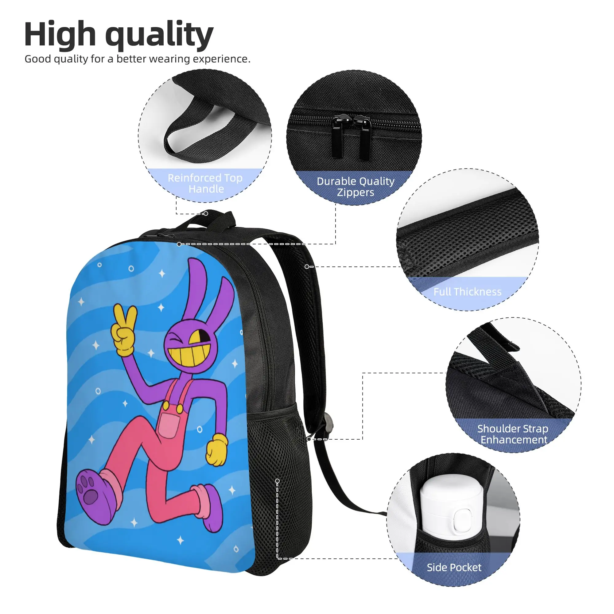 Jax Cartoon Digitals Circus Rabbit Peace Sign Cartoon Bunny Teenage Backpack Student Daypack for Men Women College Canvas Bags