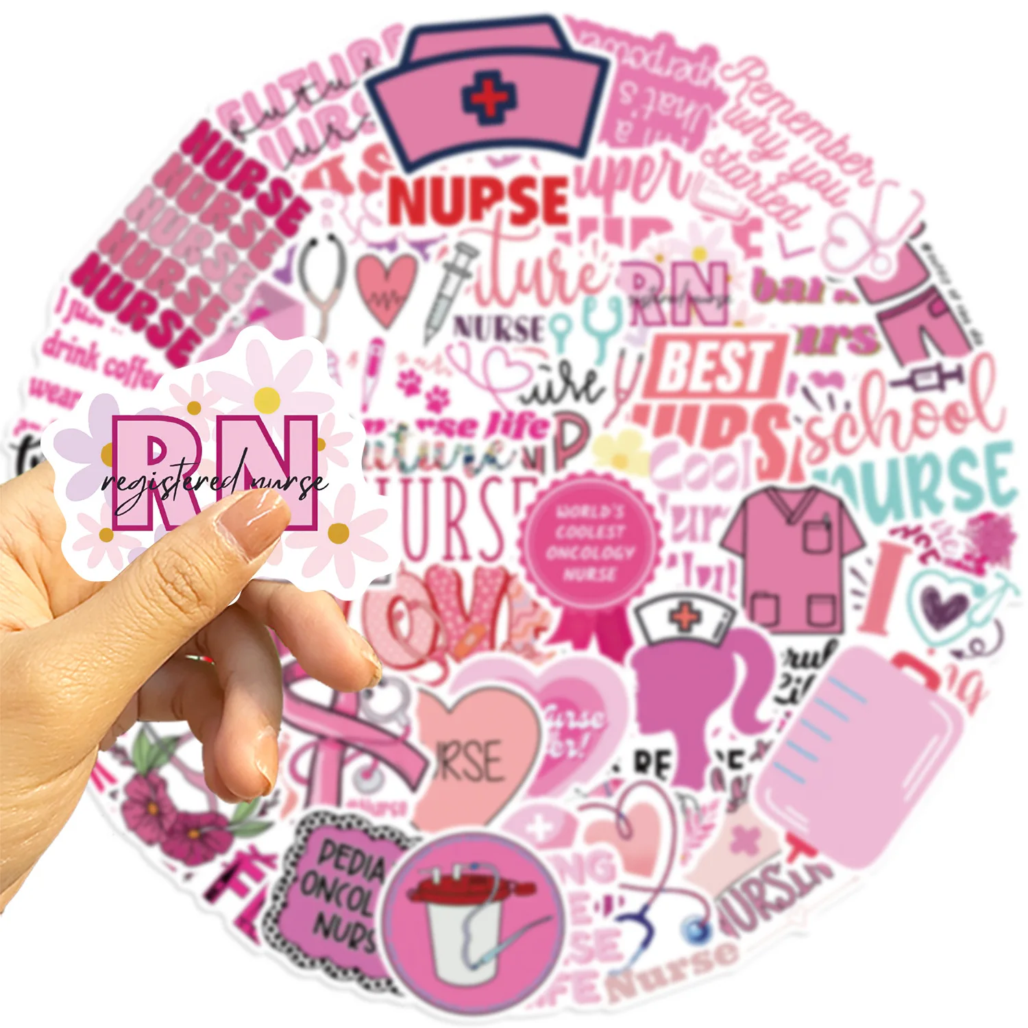 10/30/50PCS Cute Nurse Theme Sticekrs Pink Graffiti Sticker Scrapbook Luggage Laptop Guitar Car Bike Cartoon Decals Decoration