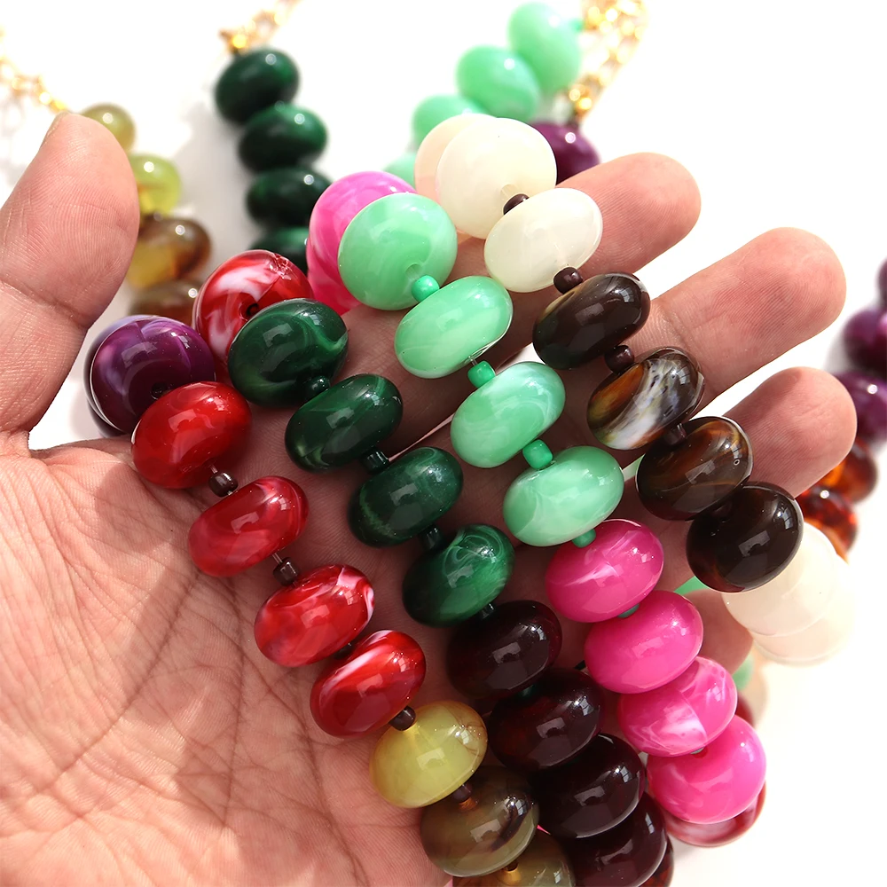 Autumn Winter Style Resin Chunky Beads Necklace for Women Retro Statement Contrast Color Acrylic Choker Original Jewelry Gift