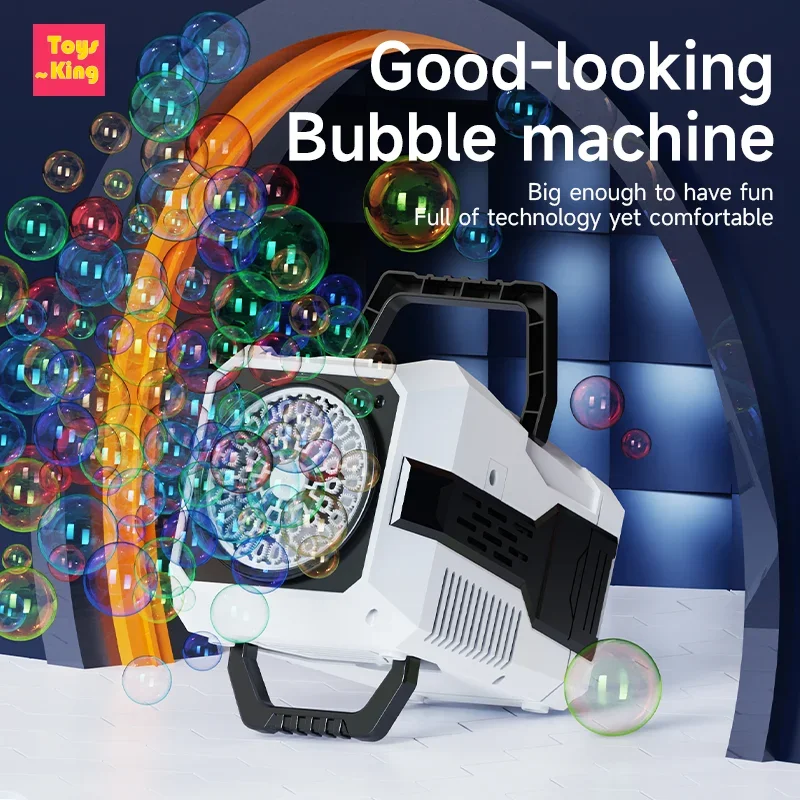 Macchina per bolle da palcoscenico portatile a 40 fori Luce a LED portatile automatica che soffia bolle Giocattoli per bambini Gioco per feste di matrimonio all'aperto Regalo per ragazze