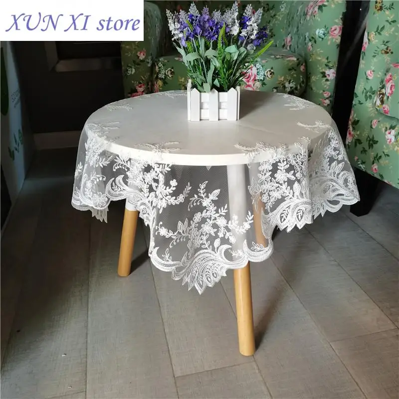 European Lace Embroidery Pendant Tablecloth Placemat Coaster Set Bedroom Balcony Coffee Small Round Table Cover Cloth Decoration