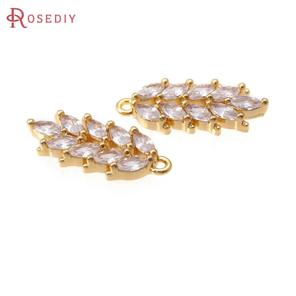 

6PCS 18K Gold Color Brass Zircon Tree Leaf Leaves Charms Pendants High Quality Diy Necklace Earrings Jewelry Making Accessories