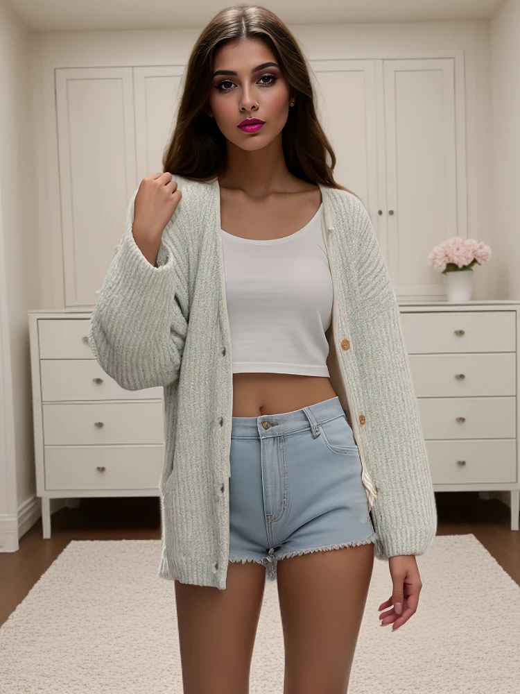 

New Autumn and Winter Fashion Women's Clothing Women's Long-sleeved Knitted Cardigan Sweater Casual Medium and Long Women's Coat