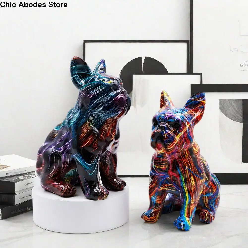 

Kawaii Graffiti French Bulldog Statue Cartoon Exquisite Colorful Dog Statue Handmade Mini Nordical Graffiti Animal Statue Office