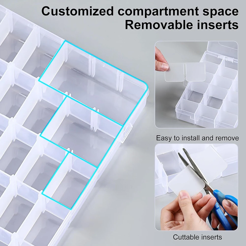 1Pack Bead Storage Organizer Box with 36 Grids and Removable Dividers Plastic Container Tray for Craft Jewelry and Earrings