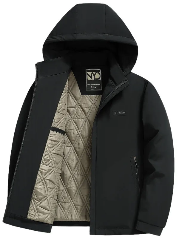 

Men's Thiened Casual Cotton Jaet Autumn Winter Warm Faionable Mid-aged Sle Stand Fit Polyester Fabric Long Sve ...