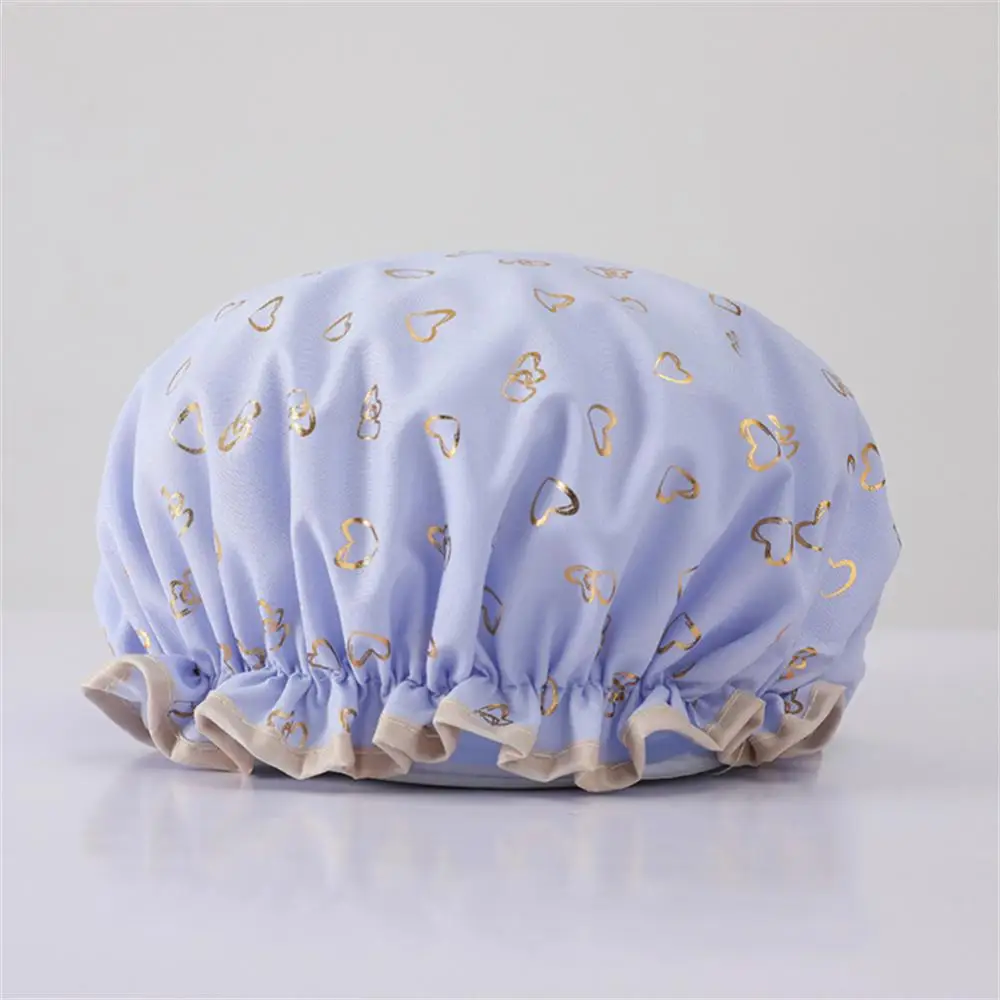 Shower Cap Double Layers Multifunctional Shower Hat Gilded Printing Polyester Cotton Hair Waterproof Breathable Dust-proof Bath